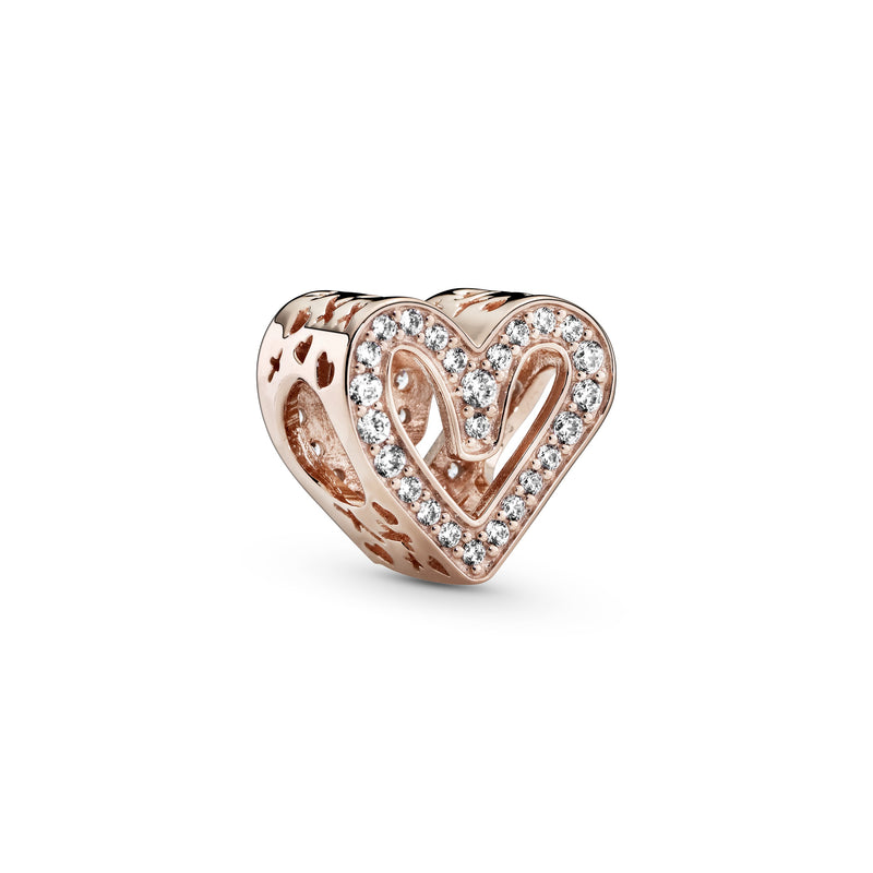 Heart 14k Rose Gold-plated charm with clear cubic zirconia