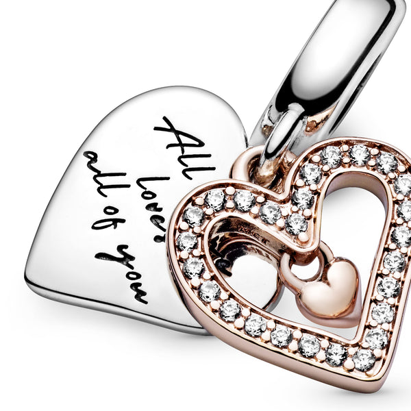 Heart 14k Rose Gold-plated and sterling silver dangle with clear cubic zirconia