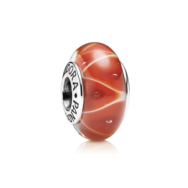 Abstract silver charm with coral murano glass