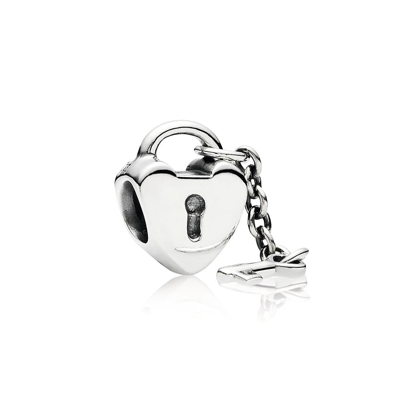 Heart lock with key silver charm