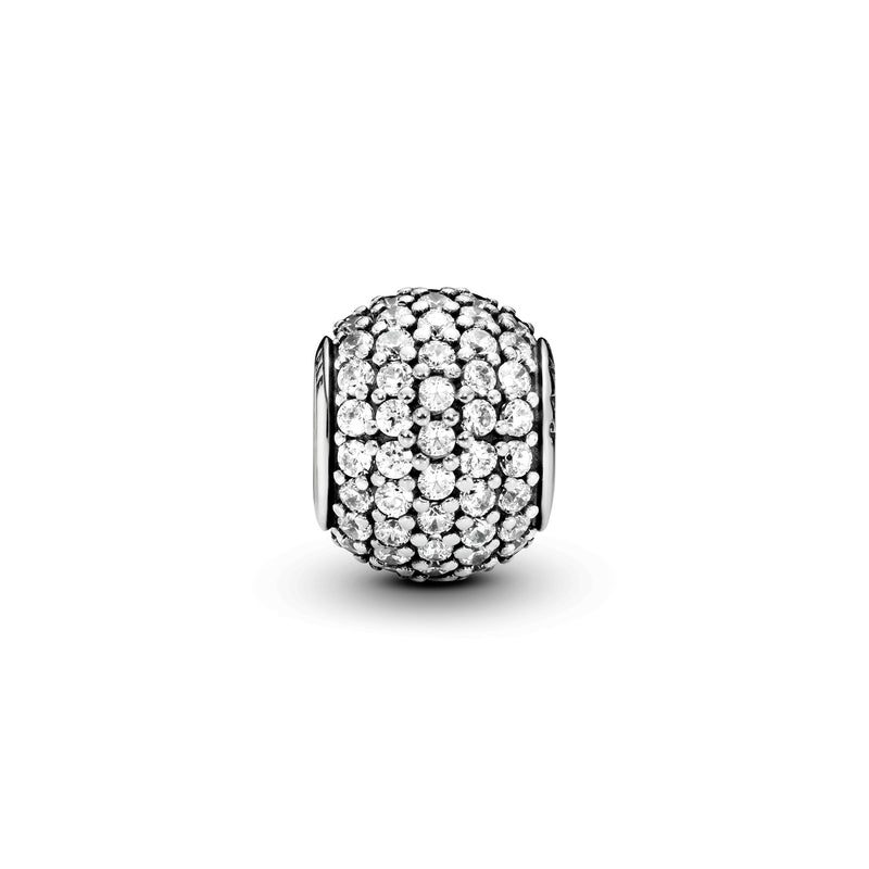 Abstract pave silver charm with cubic zirconia