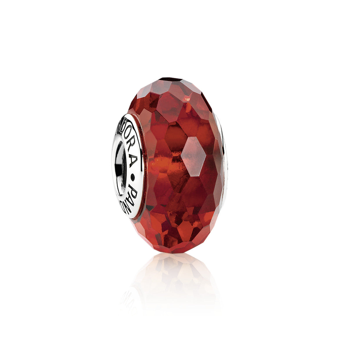 Abstract faceted silver charm with red murano glass