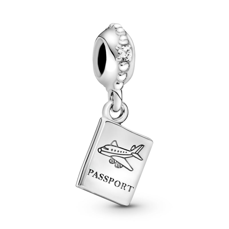 Passport silver dangle with cubic zirconia