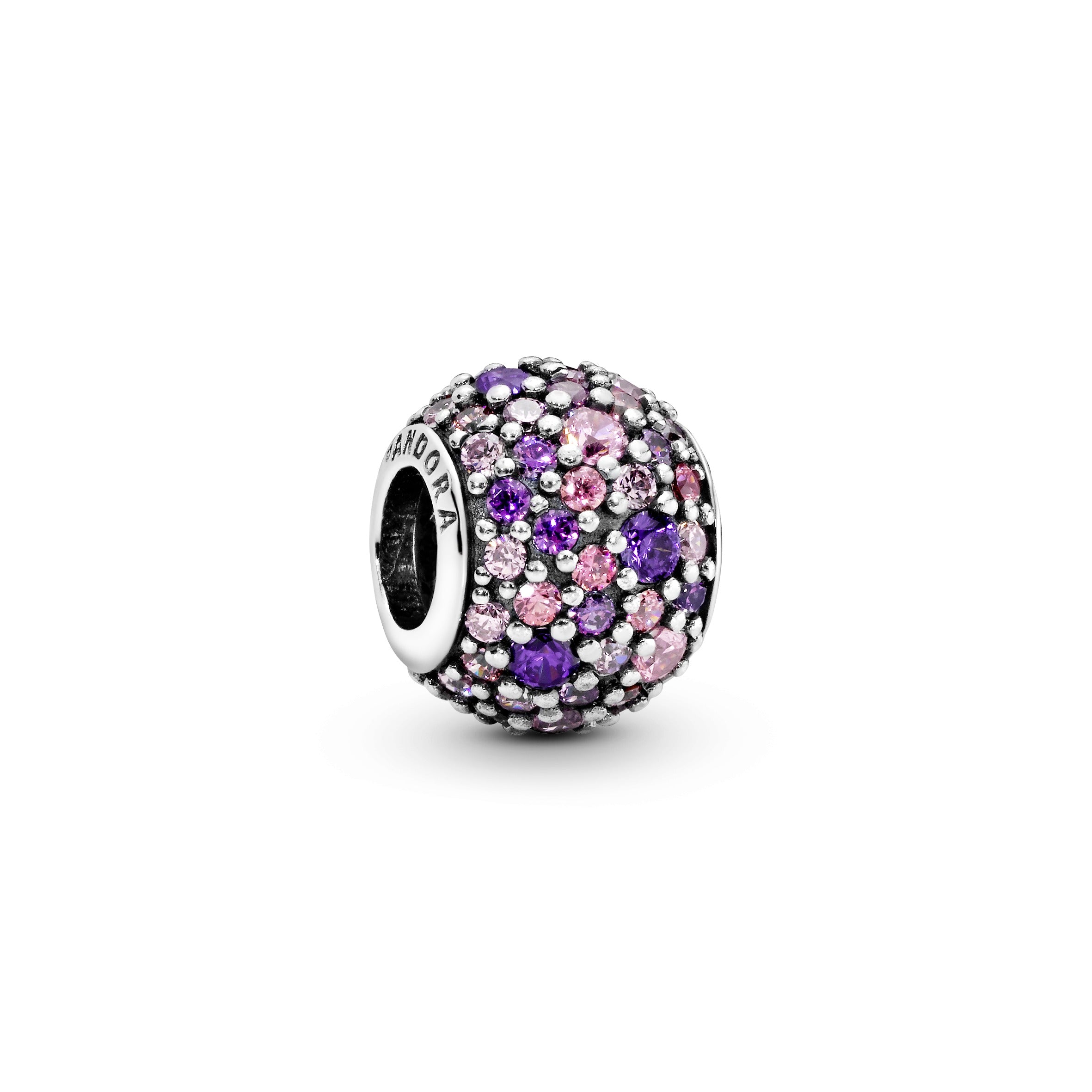 Pave silver charm with mixed shades of green cubic zirconia and green crystal
