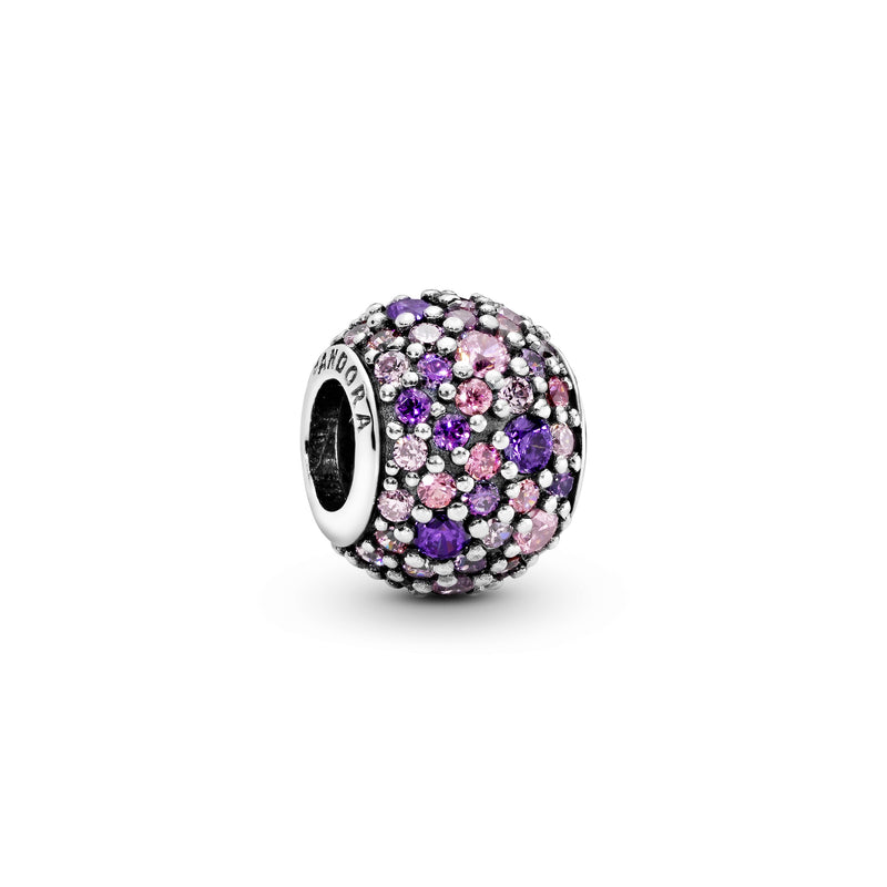 Pave silver charm with mixed shades of green cubic zirconia and green crystal