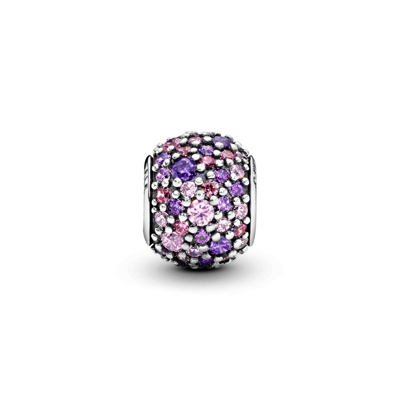 Pave silver charm with mixed shades of green cubic zirconia and green crystal