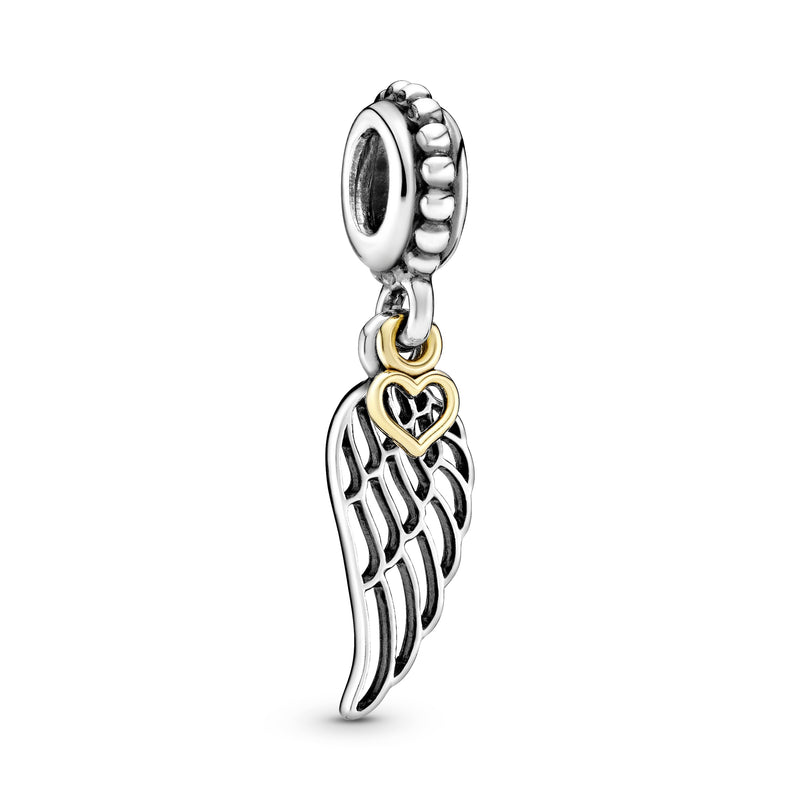 Angel wing silver dangle with 14k heart