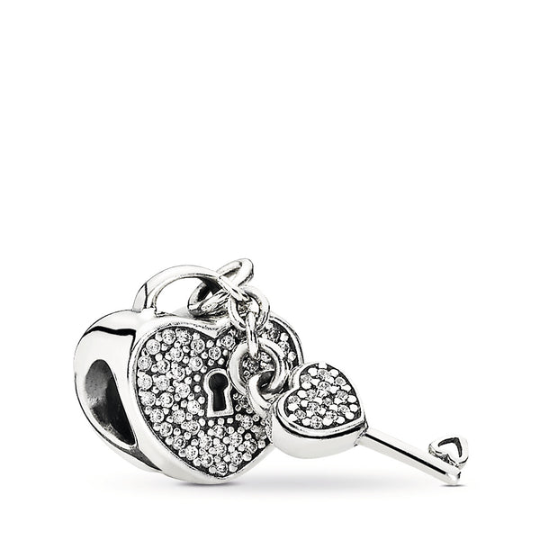 Pavé Padlock Heart & Key Charm