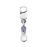 Disney Cinderella shoe silver dangle with fancy light blue cubic zirconia