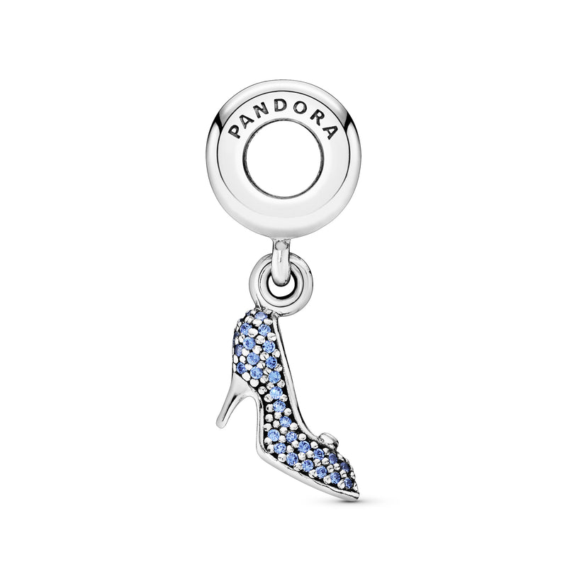 Disney Cinderella shoe silver dangle with fancy light blue cubic zirconia