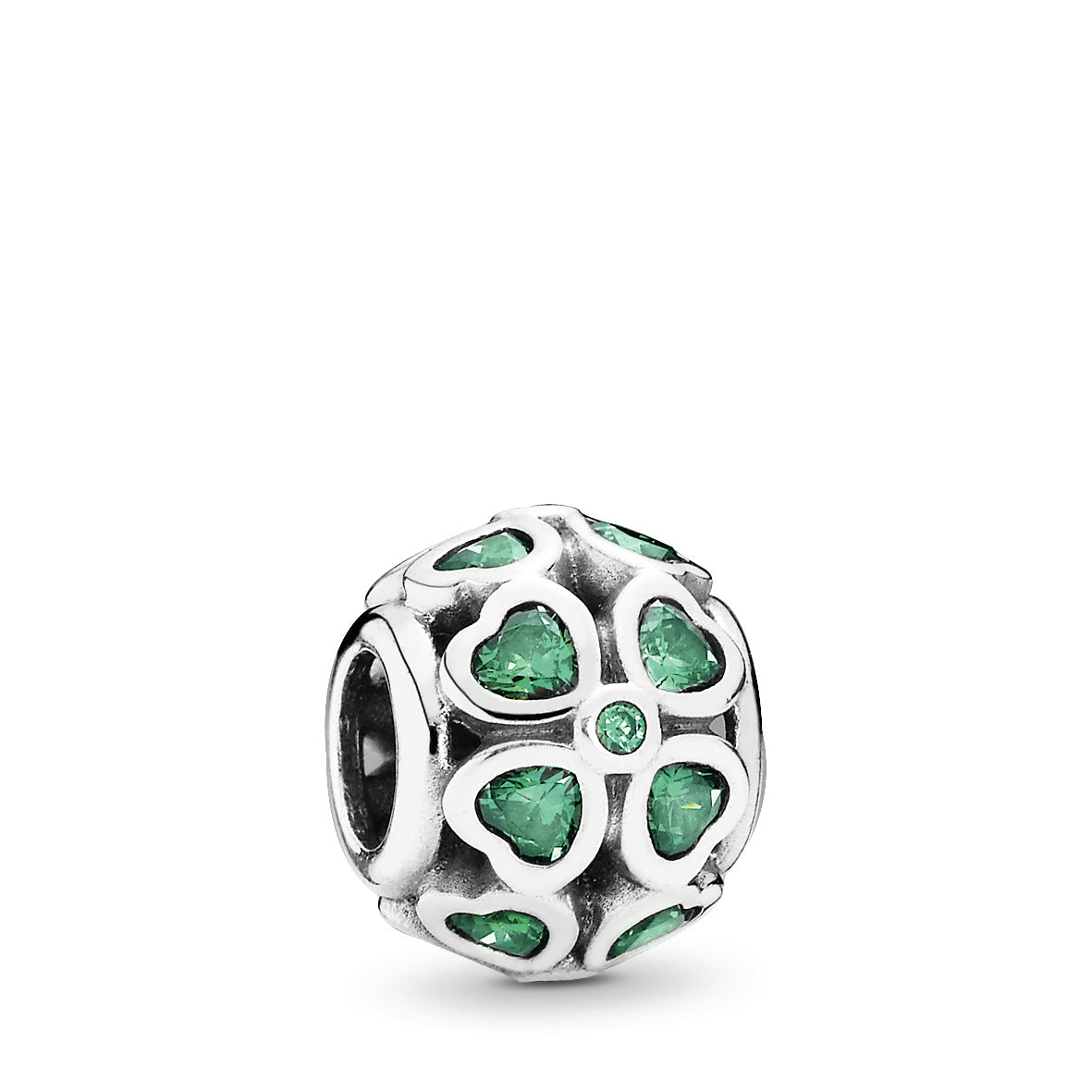 Clover silver charm with dark green cubic zirconia