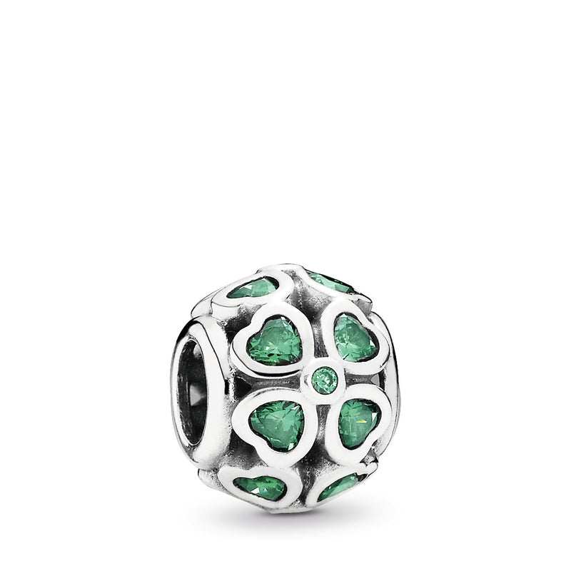 Clover silver charm with dark green cubic zirconia