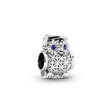 Owl silver charm with swiss blue crystal and cubic zirconia
