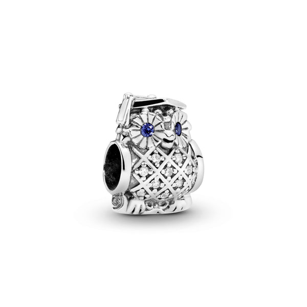 Owl silver charm with swiss blue crystal and cubic zirconia Pandora Jordan