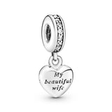 My beautiful wife heart silver dangle with cubic zirconia