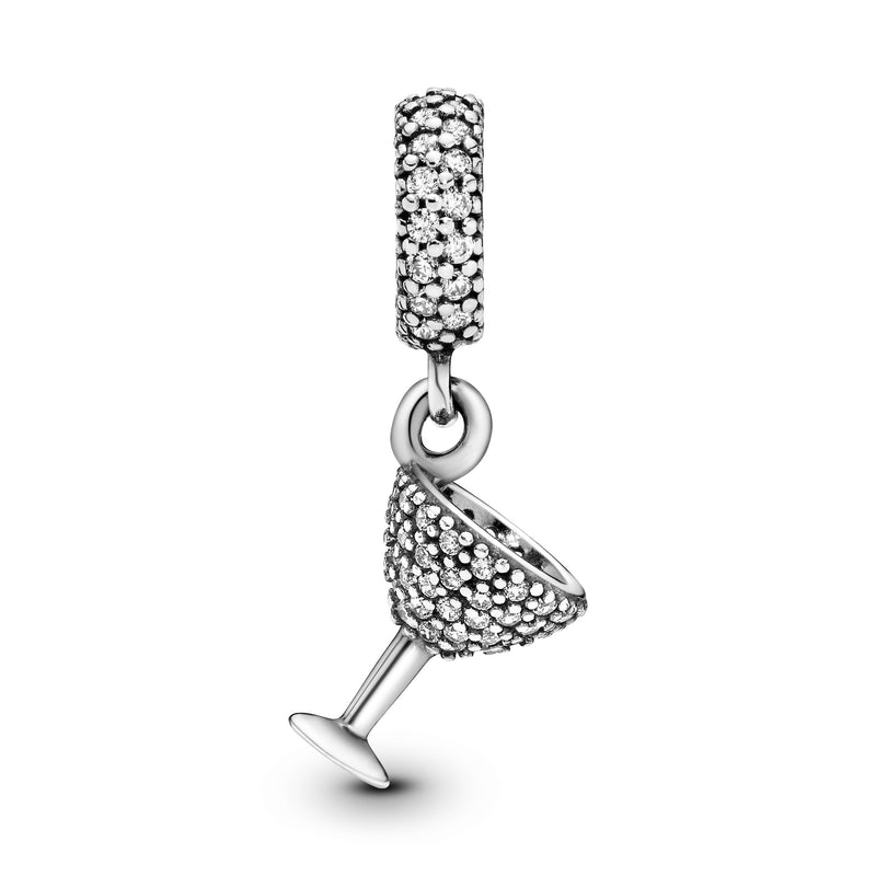 Cocktail glass silver dangle with cubic zirconia
