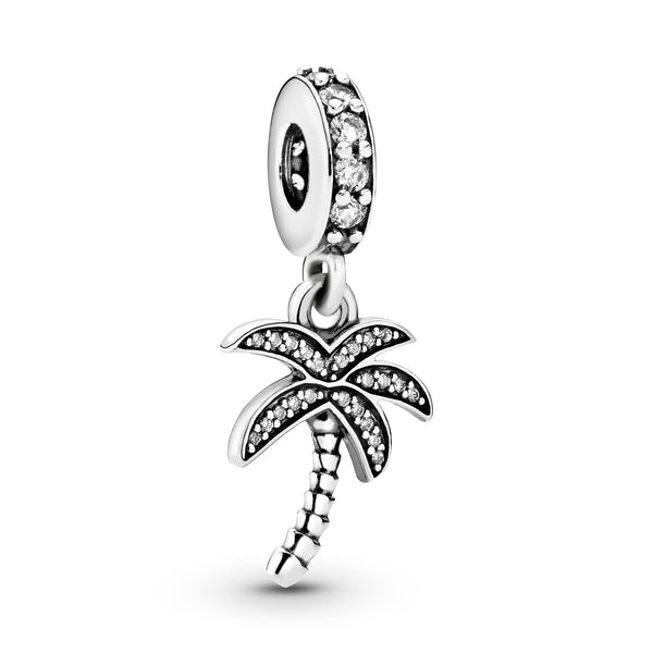 Palm tree silver dangle with cubic zirconia