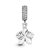 Orchid silver dangle with orchid cubic zirconia and clear cubic zirconia and white enamel