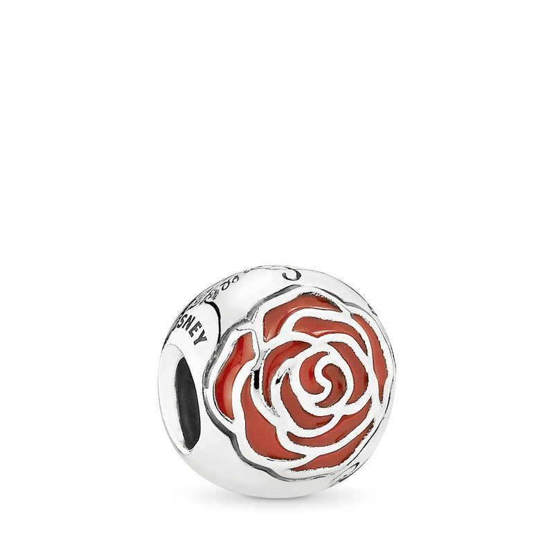Disney Belle Enchanted rose silver charm with red enamel