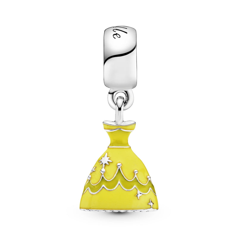 Disney Belle dress silver dangle with yellow enamel