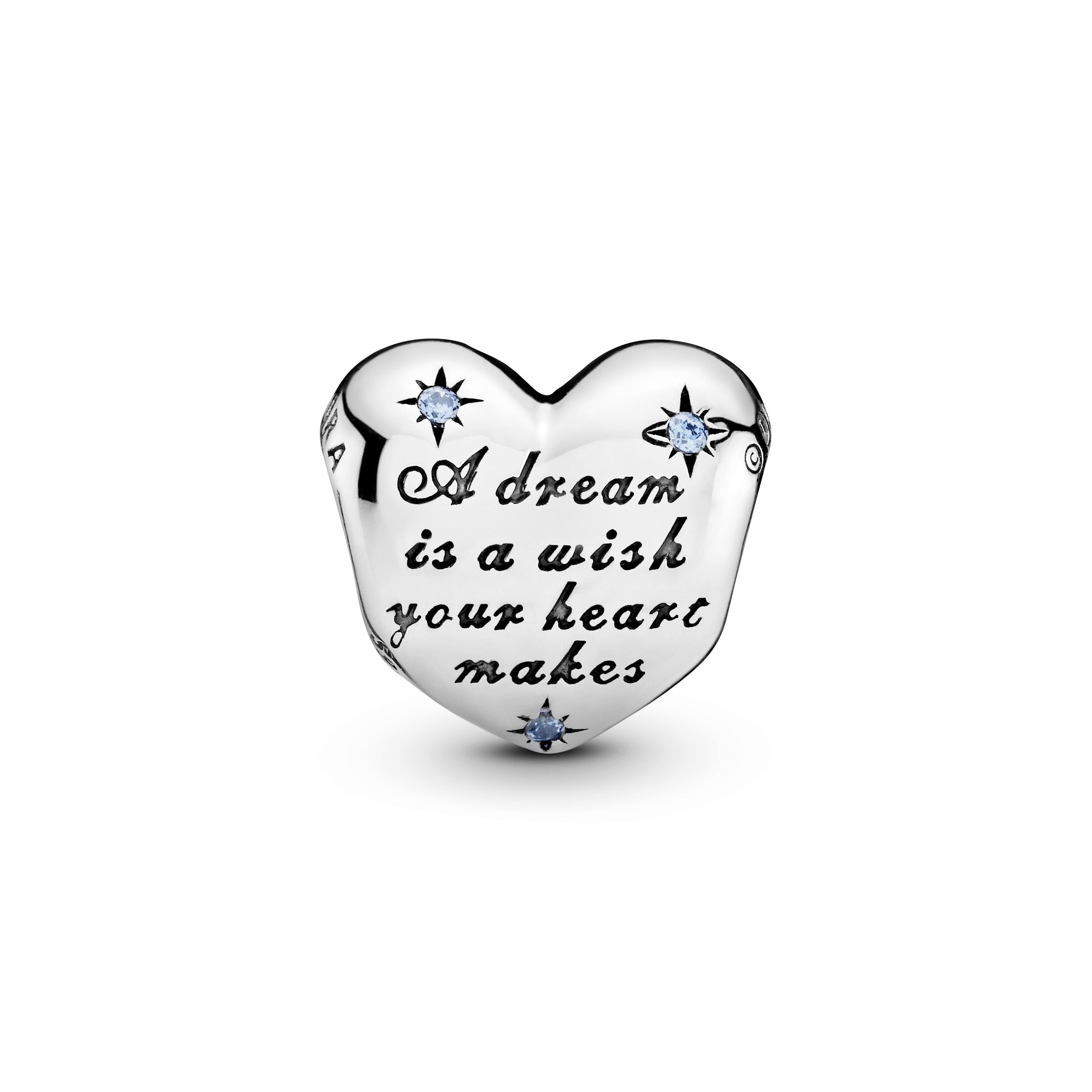 Disney Cinderella heart silver charm with fancy light blue cubic zirconia