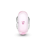 Abstract silver charm with pink Murano glass and pink cubic zirconia