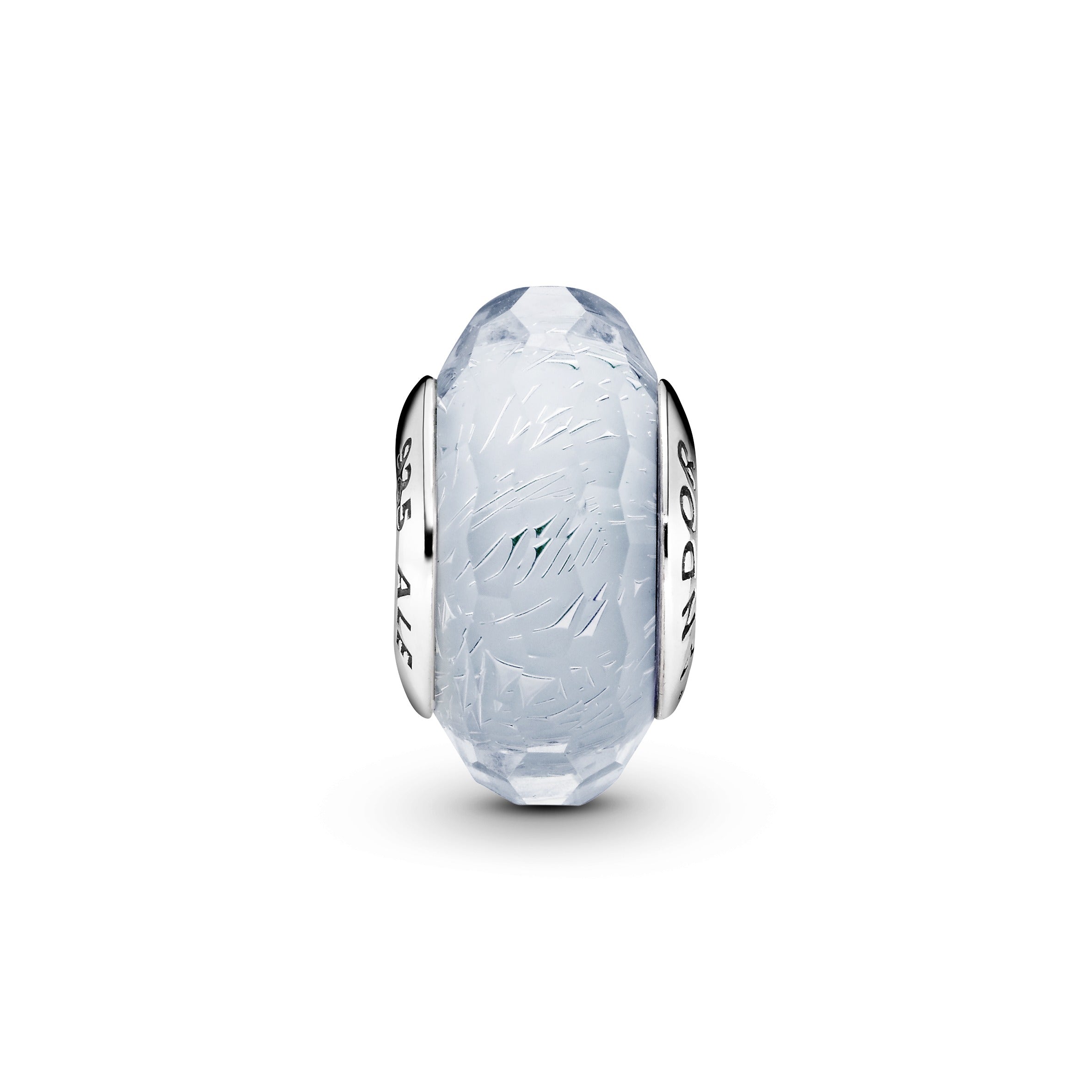 Abstract silver charm with faceted iridescent frosty mint Murano glass