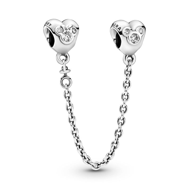 Disney Mickey & Minnie silver safety chain with cubic zirconia