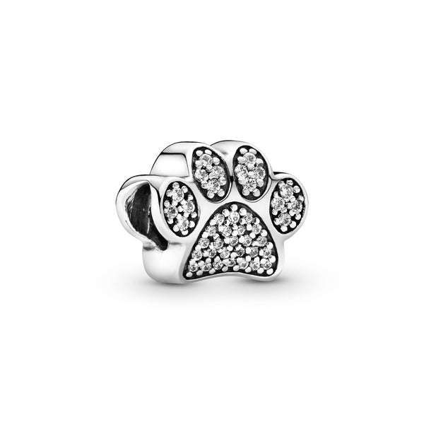 Paw silver charm with cubic zirconia