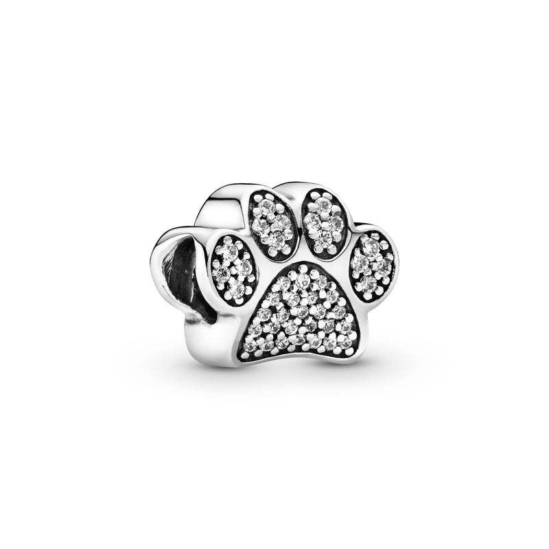 Paw silver charm with cubic zirconia