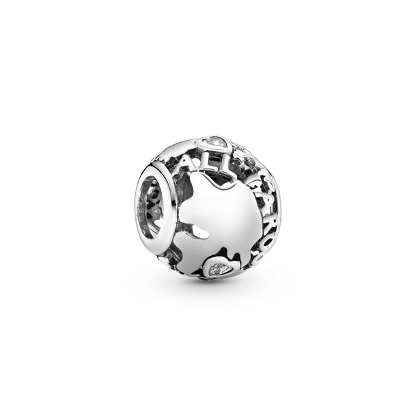 All around the world openwork silver charm with cubic zirconia