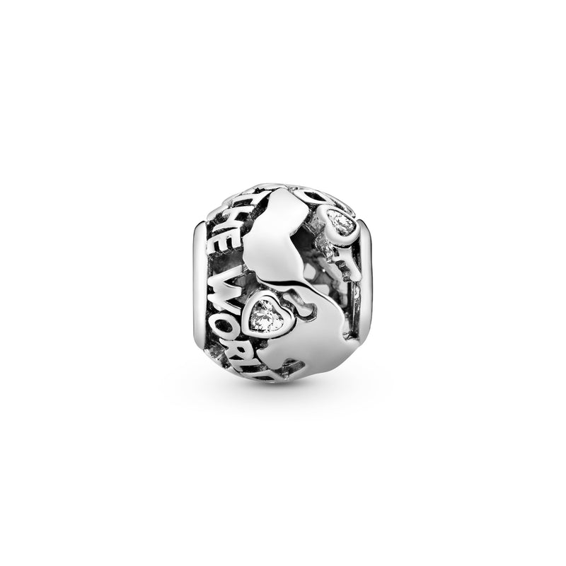 All around the world openwork silver charm with cubic zirconia