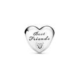 Best Friends heart silver charm with clear cubic zirconia