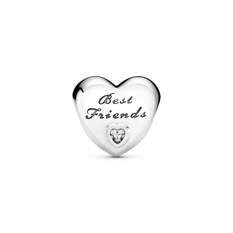 Best Friends heart silver charm with clear cubic zirconia