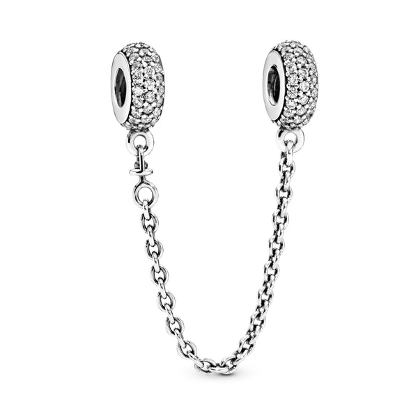 Silver safety chain with clear cubic zirconia