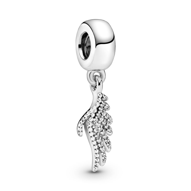 Phoenix feather silver dangle with clear cubic zirconia