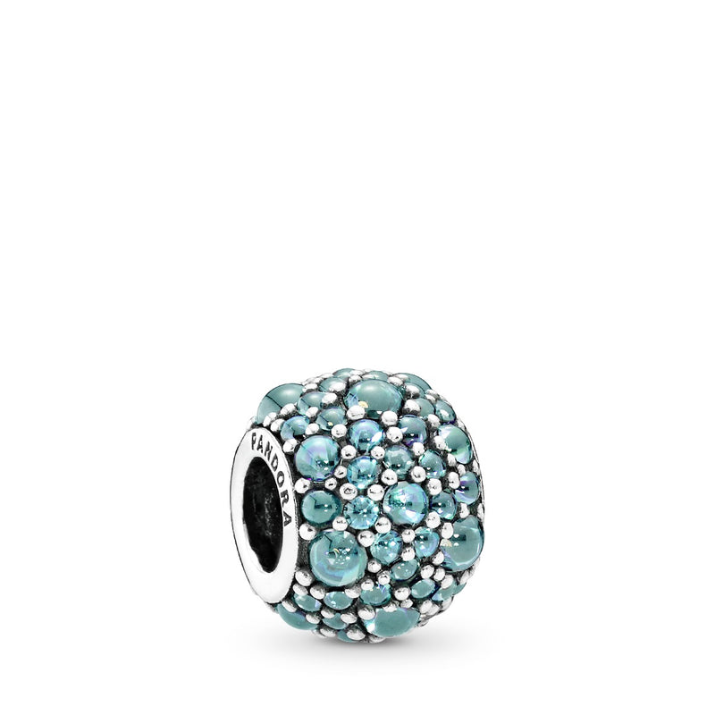 Silver charm with teal cubic zirconia