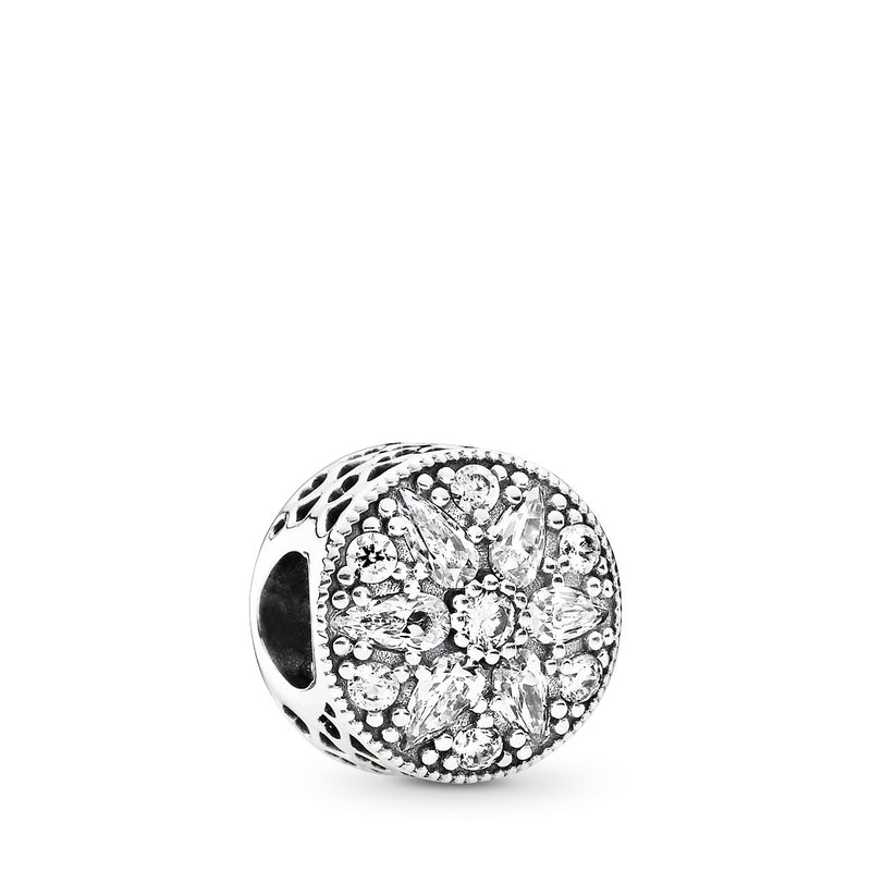 Abstract silver charm with clear cubic zirconia