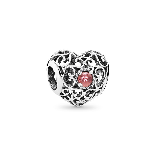 January silver heart charm with garnet