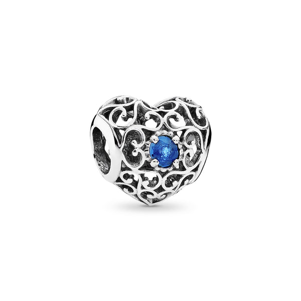 December silver heart charm with London blue crystal