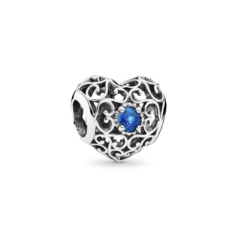 December silver heart charm with London blue crystal