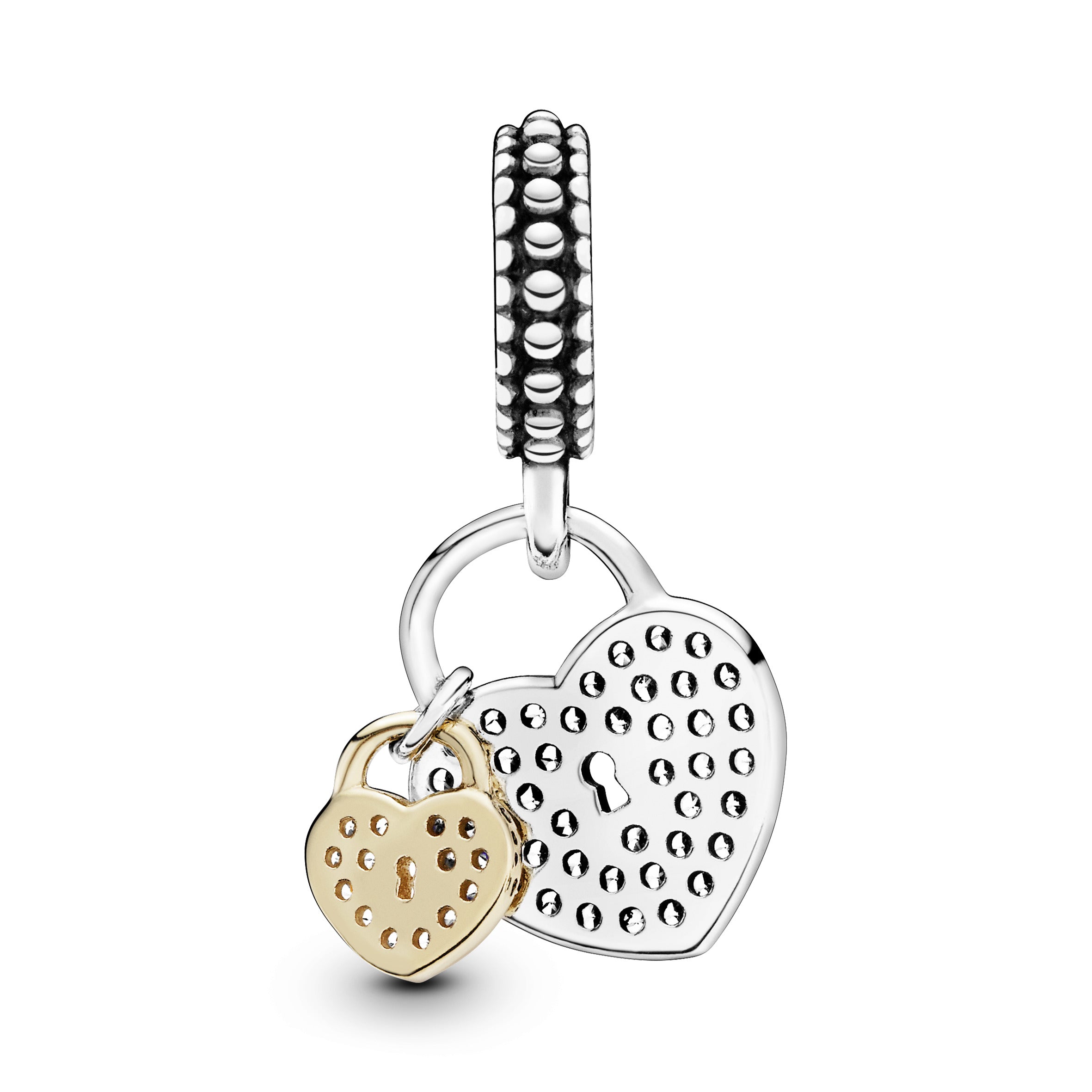 Heart padlock silver dangle with 14k and clear cubic zirconia