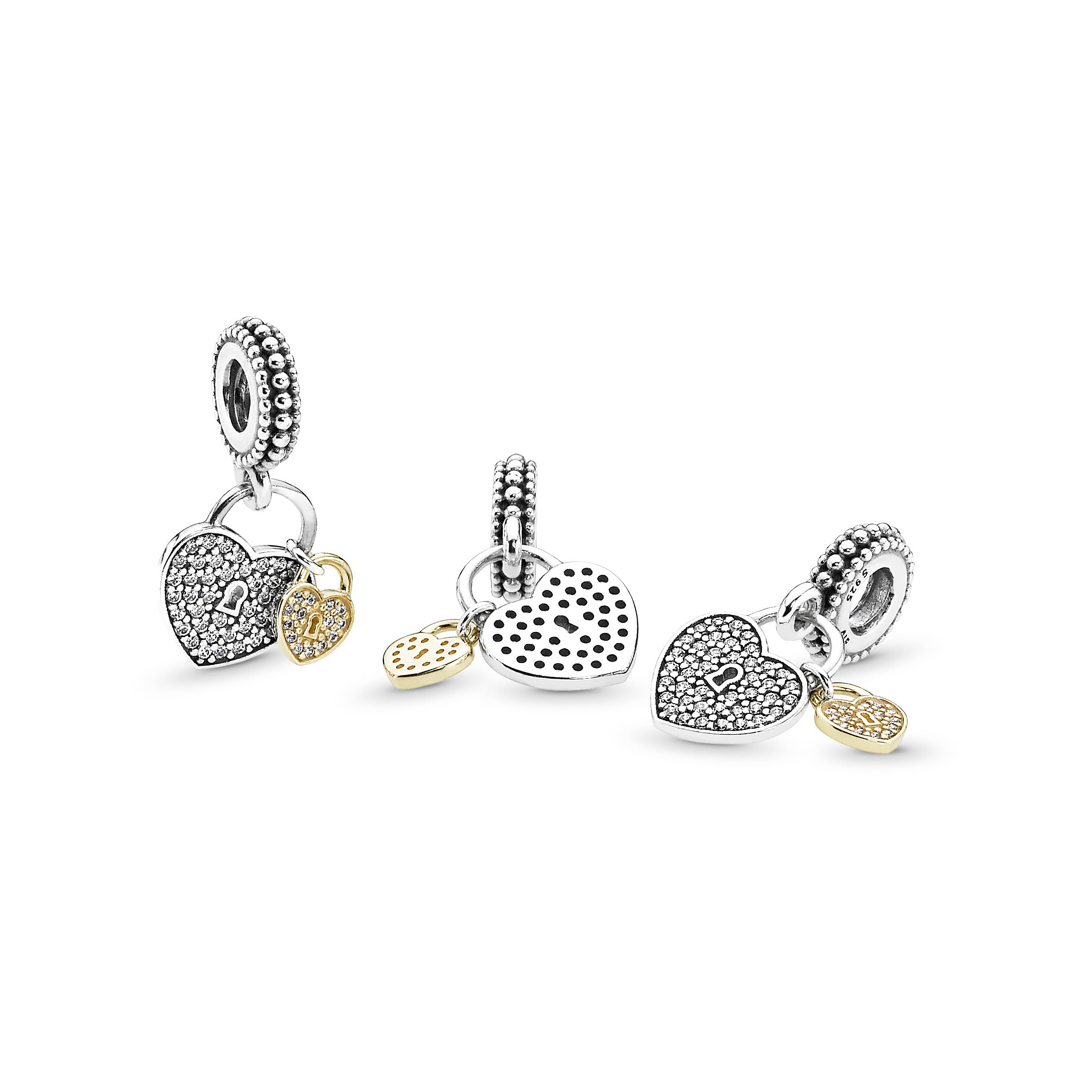 Heart padlock silver dangle with 14k and clear cubic zirconia