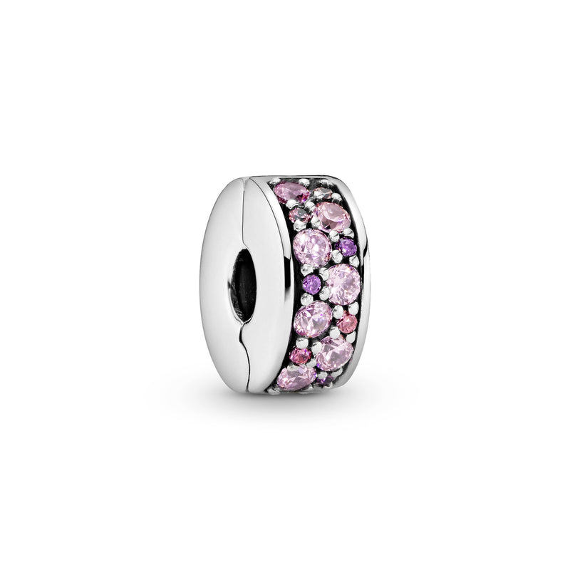 Silver clip with fancy pink, pink and fancy purple cubic zirconia and silicone grip