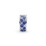 Silver clip with Swiss blue crystal, clear cubic zirconia, royal blue crystal and silicone grip