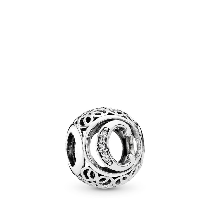 Letter C silver charm with clear cubic zirconia