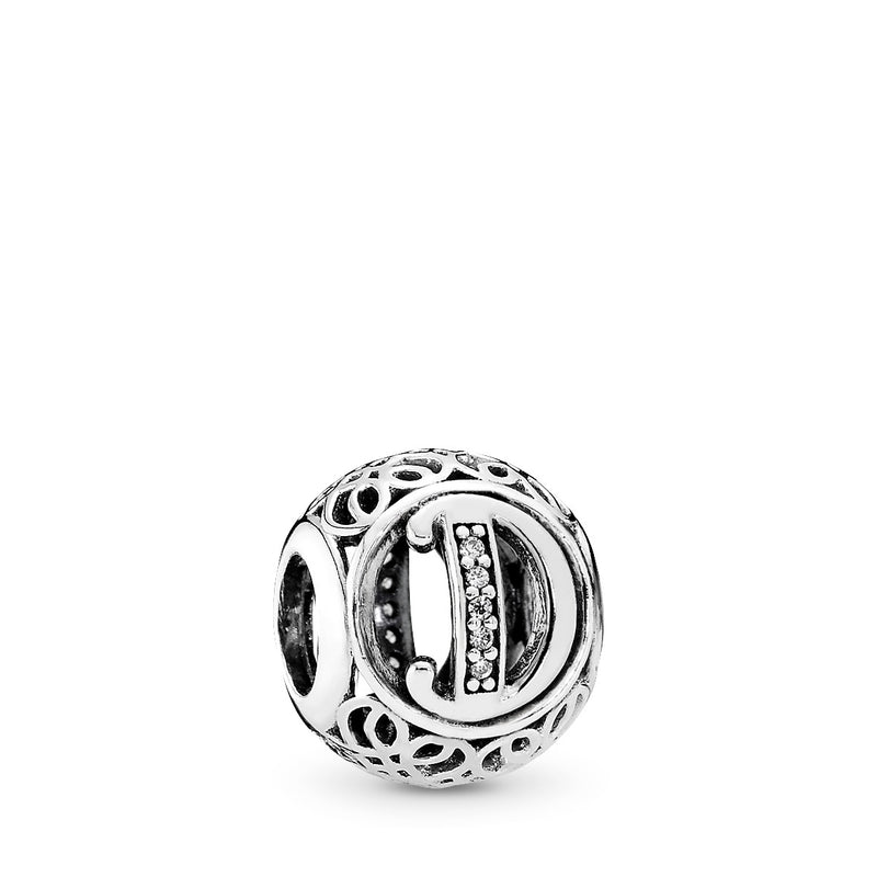 Letter D silver charm with clear cubic zirconia