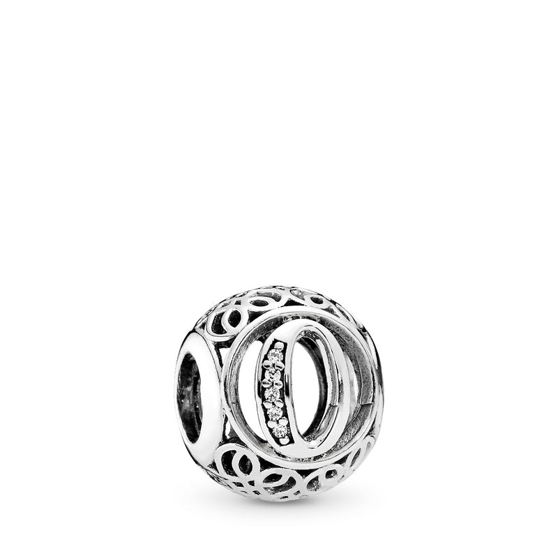 Letter O silver charm with clear cubic zirconia