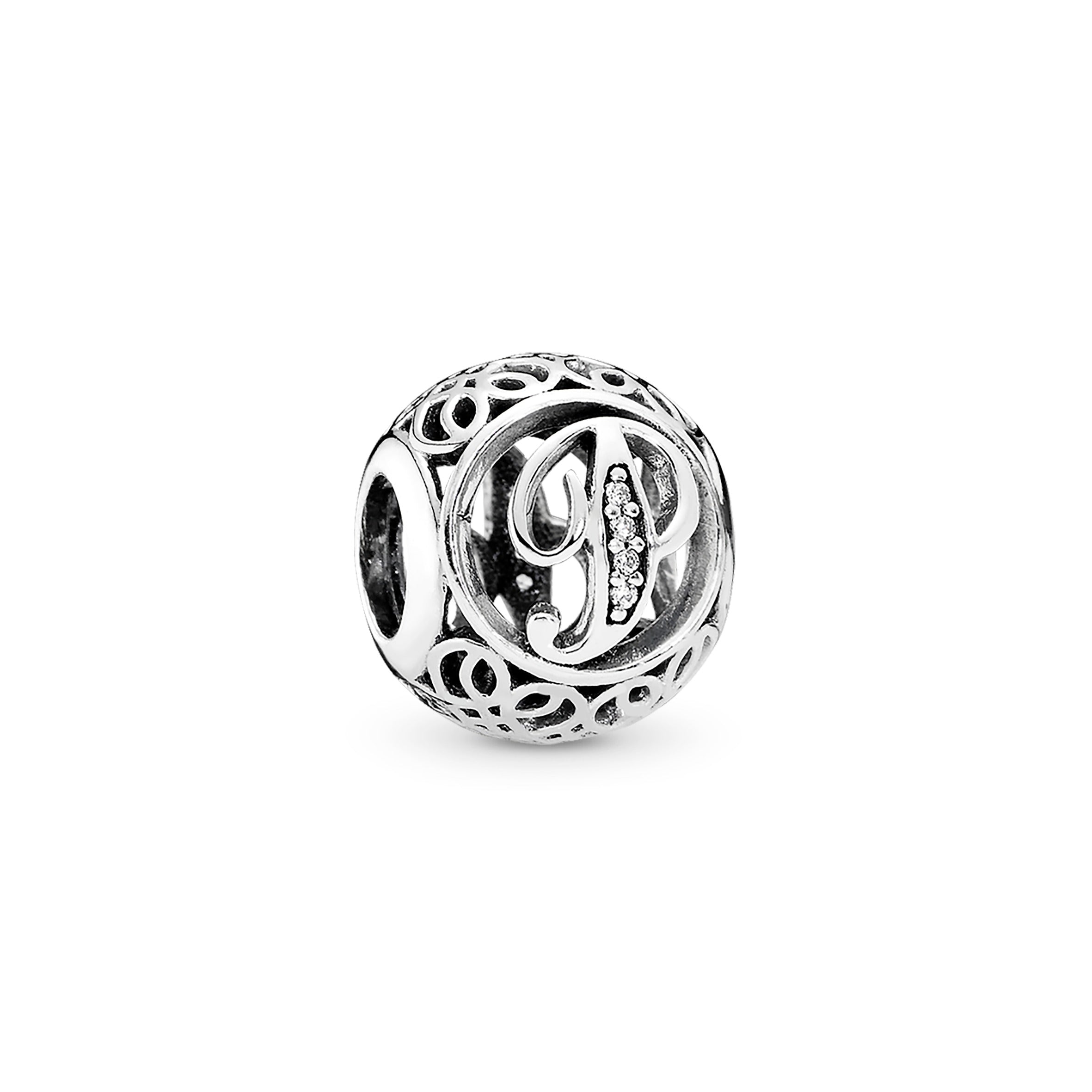 Letter P silver charm with clear cubic zirconia