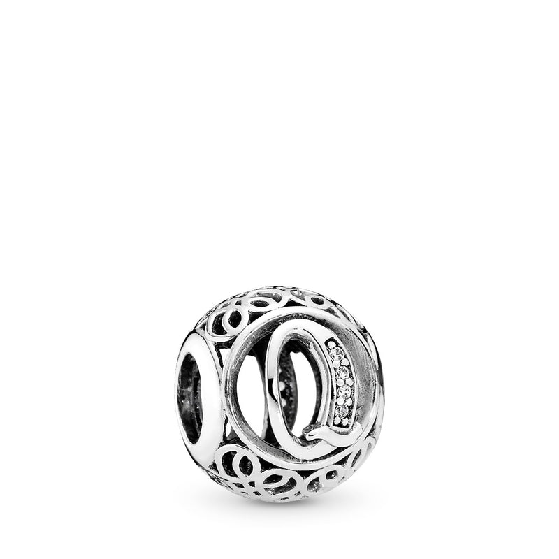 Letter Q silver charm with clear cubic zirconia